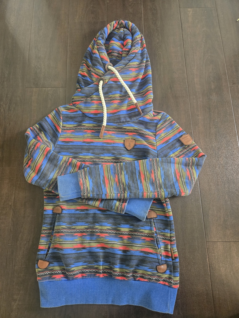 Wanakome Striped Aztec-Pattern Hoodie with Drawstring